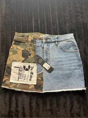 Camo Denim Mini Skirt - Medium wash